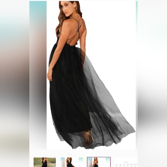 Sparkle/Shimmer Black Organza Formal Crisscross Spaghetti Strap Maxi Dress NEW! - Picture 6 of 8